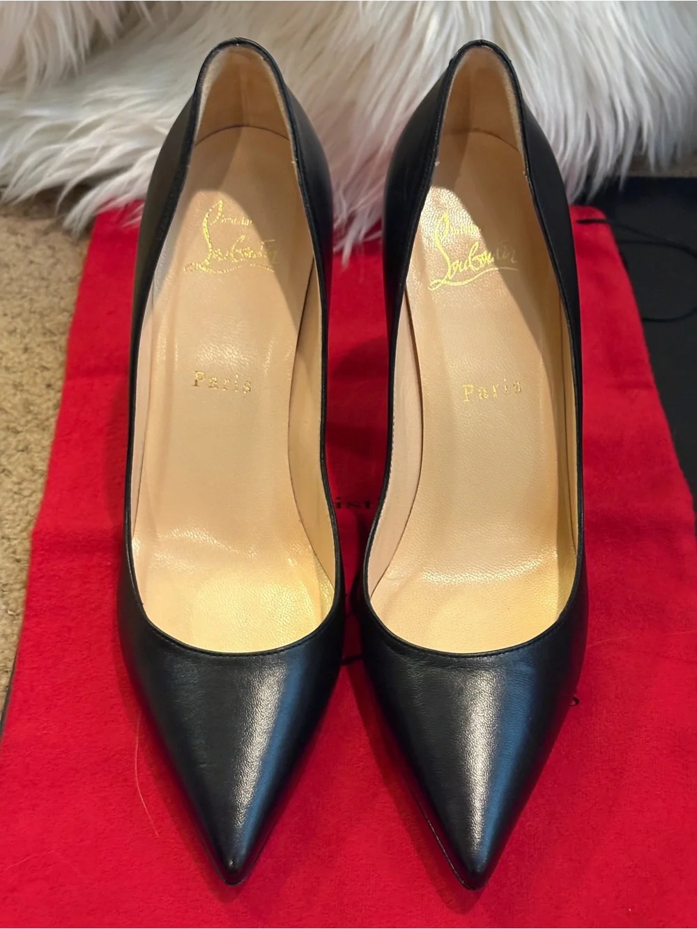 Christian Louboutin Black Leather Pointed-Toe Stiletto Pumps with Red Soles